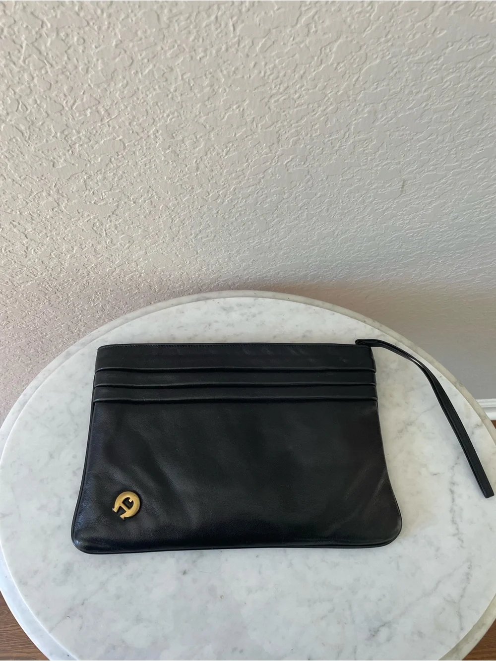 Vintage Etienne Aigner Black Leather XL Clutch